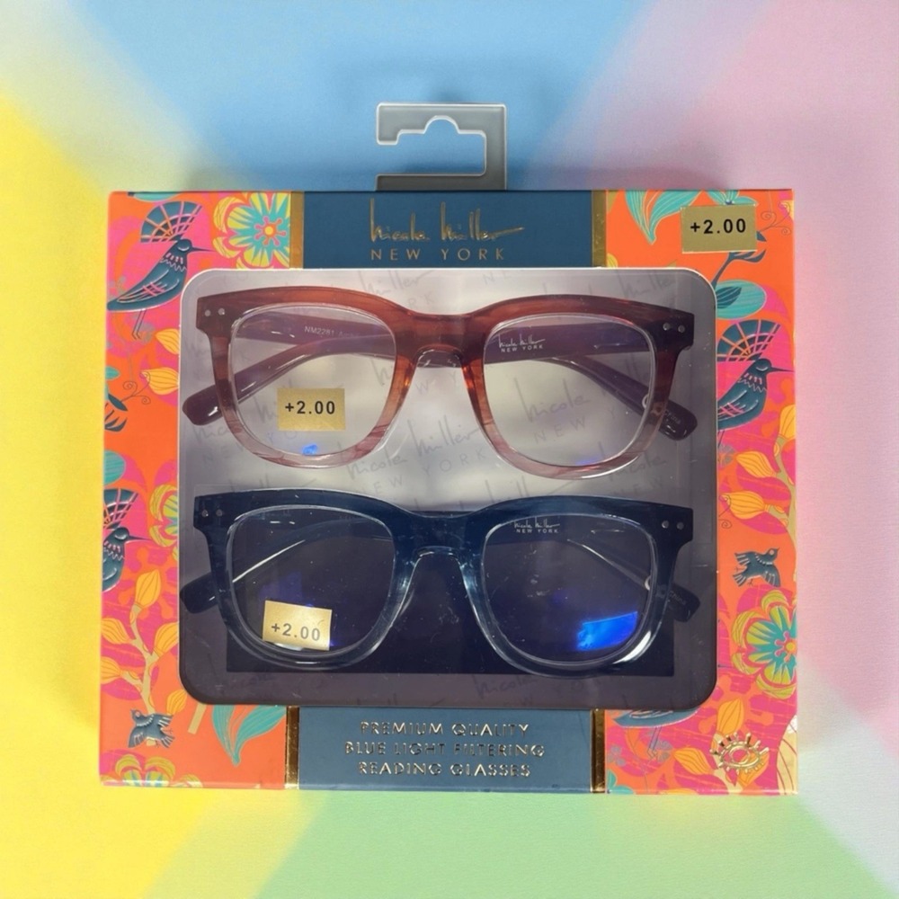 NICOLE MILLER NEW YORK Premium Quality Blue Light Reading Glasses +2.00 SEALED